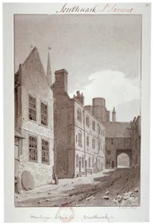 Vista hacia la puerta de Montague House, Southwark, Londres