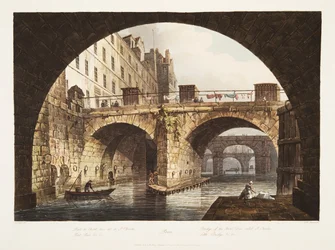 Puente del Hotel Dieu llamado St Charles, Pequeño Puente, ilustración de Versalles, París y Saint Denis, pub. 1806