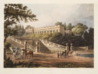 Castillo de Trianón, ilustración de Versalles, París y Saint Denis, pub. 1805