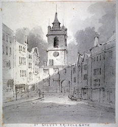 Iglesia de San Giles sin Cripplegate desde Fore Street, Ciudad de Londres