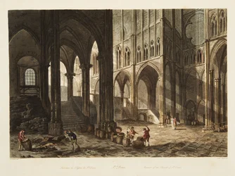 Interior de la Iglesia de St. Denis, ilustración de Versalles, París y Saint Denis, pub. 1805