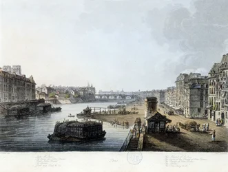 París, el puente Notre-Dame - dibujo por J.C. Mats, c.1810