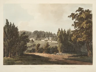 La Residencia de Rousseau, ilustración de Versalles, París y Saint Denis, pub. 1809