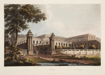 Versalles desde La Orangerie, ilustración de Versalles, París y Saint Denis, pub. 1805