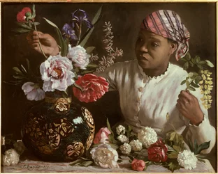 La mujer negra con peonías, 1870. Dimensiones: 0,6 x 0,75 m. Montpellier, Musée Fabre