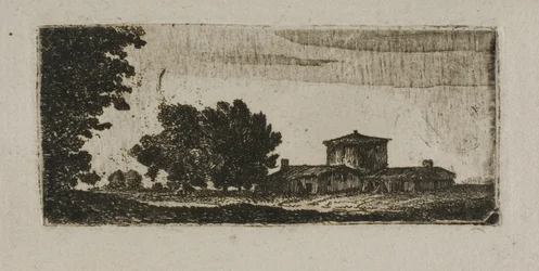 Árboles y edificios con torre baja