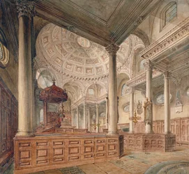 Vista interior de la Iglesia de San Esteban Walbrook, Ciudad de Londres, 1811