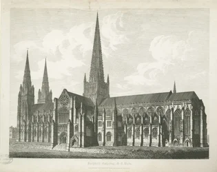 Catedral de Lichfield - Vista Sureste: grabado, nd [c 1823]