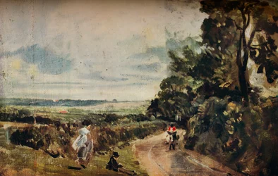 Un camino rural con árboles y figuras (anverso), Casa de Willy Lott (reverso), c. 1830