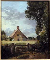Cabaña en un campo de trigo