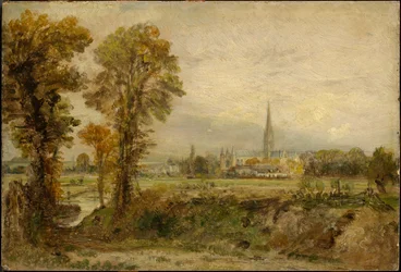 Vista lejana de la catedral de Salisbury