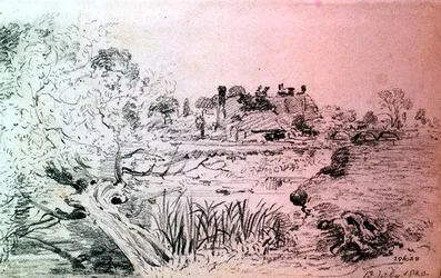 Edificios de la granja y puente cerca de Salisbury
