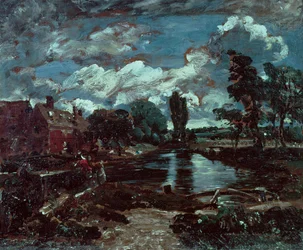 Molino de Flatford desde una Exclusa en el Stour, c.1811
