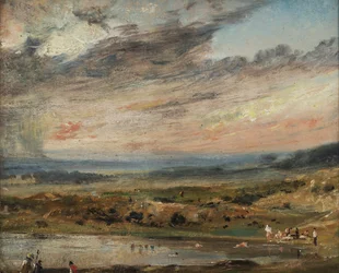 Hampstead Heath, con estanque y bañistas