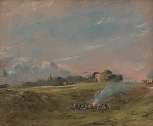 Hampstead Heath, con una hoguera