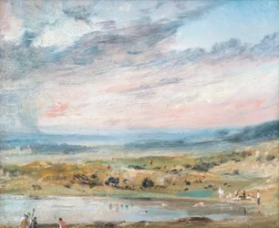 Hampstead heath, con estanque y bañistas