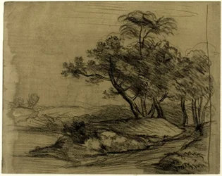 Orilla del río con árboles (anverso); manada de ganado bajo los árboles, con esbozo del paisaje (reverso)