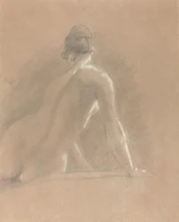 Estudio de un desnudo femenino, visto de espaldas (tiza sobre papel)