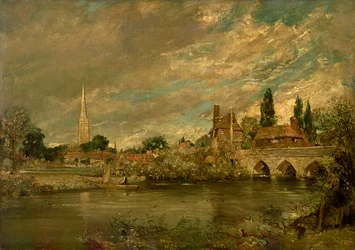 El puente de Harnham y la catedral de Salisbury, c.1820