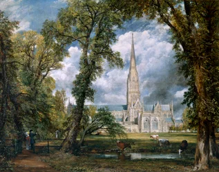 Vista de la Catedral de Salisbury desde los terrenos del obispo, Wiltshire, c1822