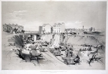 Construcción de los muros de contención en Park Street, Camden Town, 1836