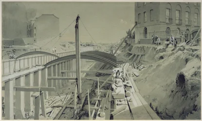Construcción de los muros de contención en Park Street, Camden Town, septiembre de 1836
