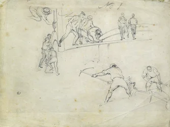 Construction of the London and Birmingham Railway, c.1835 (lápiz sobre papel; boceto compuesto)