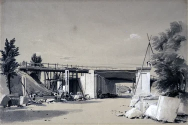 Puente de Denbigh Hall desde la carretera, 25 de junio de 1837