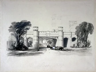 Puentes ferroviarios de Rugby vistos desde la carretera, Warwickshire, abril de 1839
