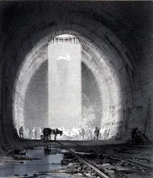 Pozo de trabajo, túnel de Kilsby, 8 de julio de 1837, grabado por el artista