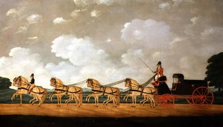 El Forgon de Su Majestad con un equipo de ocho roanos en la carretera