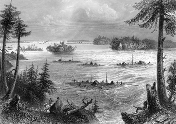 La confluencia de los ríos Ottawa y San Lorenzo, Canadá, 1842