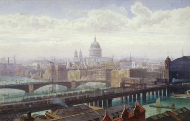 Puente ferroviario de Cannon Street y puente de Southwark, Londres, 1892
