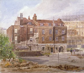 Frente este de la oficina de Almonry, Middle Scotland Yard, Westminster, Londres, 1884