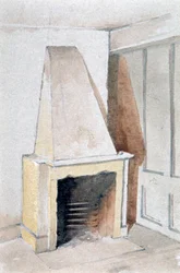 Chimenea en una de las habitaciones superiores, no 21 Austin Friars Street, Ciudad de Londres, 1885
