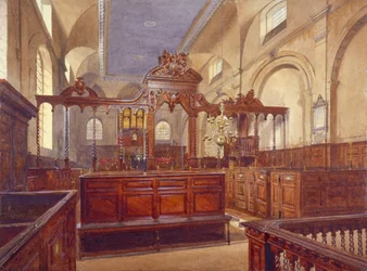 Interior de la Iglesia de All Hallows the Great, Ciudad de Londres, 1884