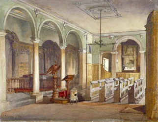 Interior de la capilla en las casas de beneficencia del Hospital Emanuel, Buckingham Gate, Westminster, Londres, 1886