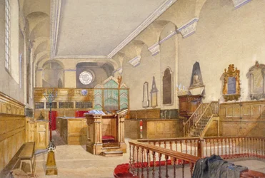 Vista interior de la iglesia de San Miguel, Wood Street, Ciudad de Londres, 1888