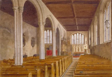 Vista interior de la Capilla de San Pedro ad Vincula, Torre de Londres, Stepney, Londres, 1883
