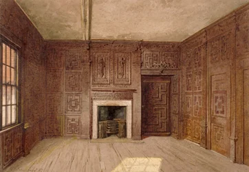 Vista interior de la Sala Compton Oak, Canonbury House, Islington, Londres, 1887