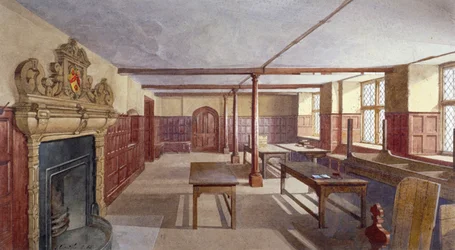 Vista interior del comedor de los chicos en Charterhouse, Londres