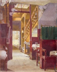 Vista interior que muestra la escalera de la Cock Tavern, Fleet Street, City de Londres, 1881