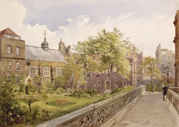 Salón de Staple Inn desde el jardín, 1882