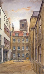 Torre de la Iglesia de San Mateo, Friday Street vista desde Fountain Court, Londres, 1882