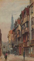 Vista de Wych Street, Westminster, mirando al este desde la puerta de New Inn, Londres, c1880
