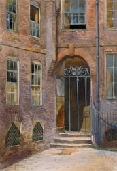 Vista de una puerta en Elm Court, Inner Temple, Londres