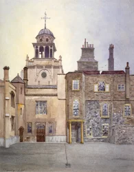 Vista del lado norte de la torre de la capilla, Charterhouse, Londres