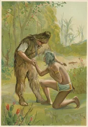 Escena de Robinson Crusoe de Daniel Defoe, 1892