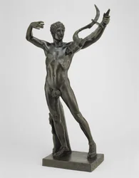 El joven Sófocles liderando el coro de la victoria después de la batalla de Salamina, modelado en 1885, fundido en 1911