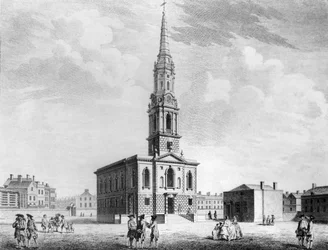 Vista noroeste de la iglesia de St. Giles en los Campos